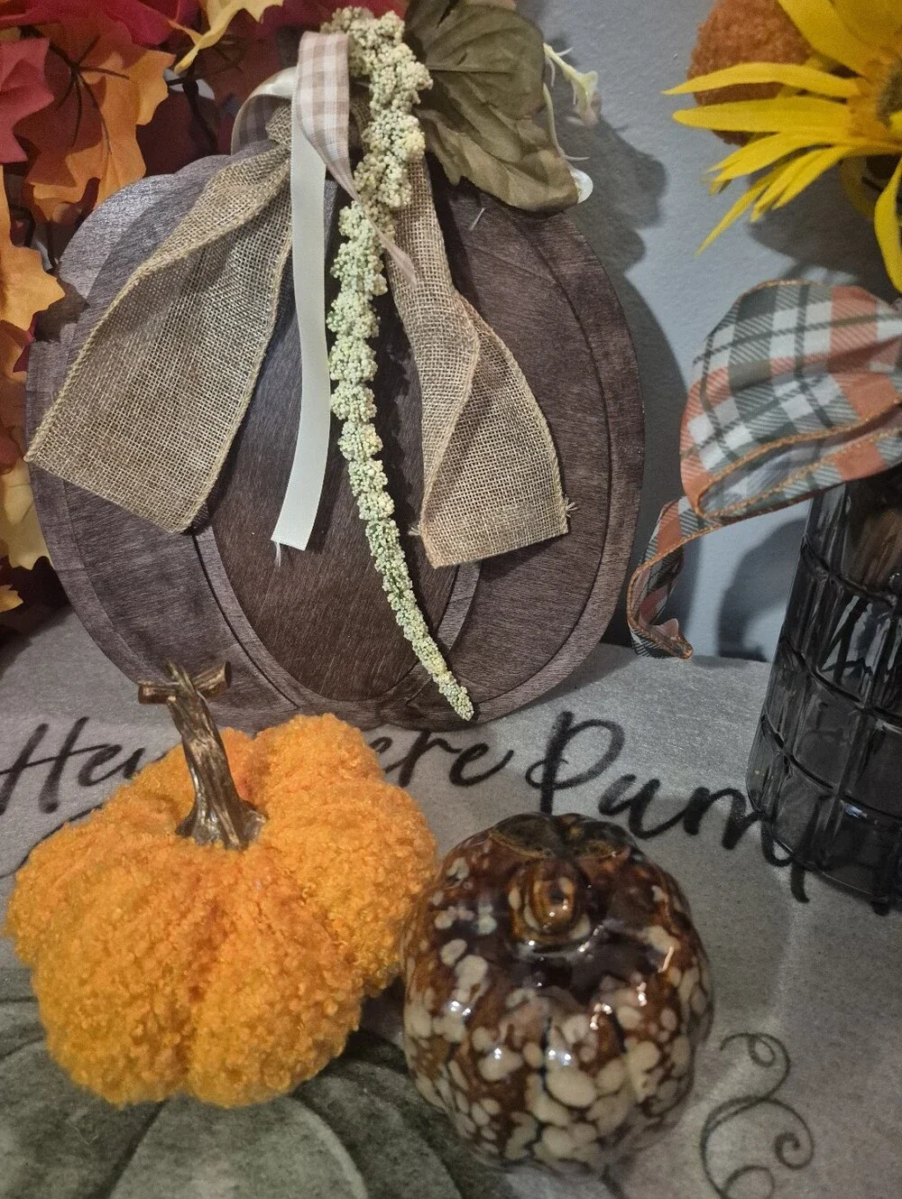 Autumn Sunflower & Pumpkin Decorative Arrangement - Fall Home Accent